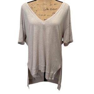 Mavonie Slouchy V-Neck Tee Slouchy Cotton Linen Blend Open Back Beige Size Small